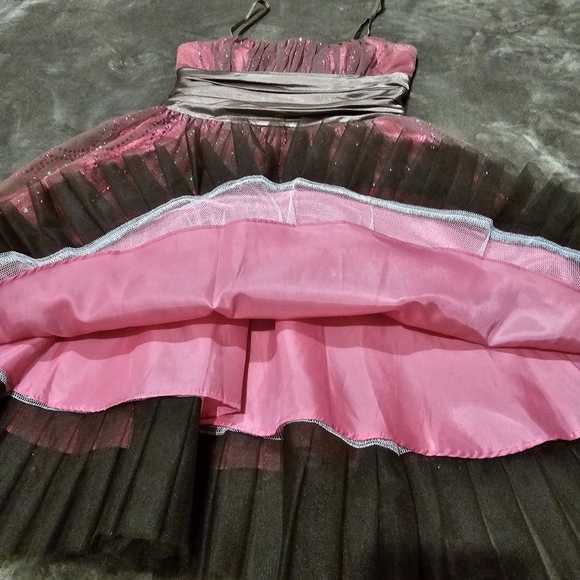 🆑️ MORGAN & CO. Drop Waist Dress Pink & Dark Brown Sequins Crystals Tulle Satin - Picture 10 of 17